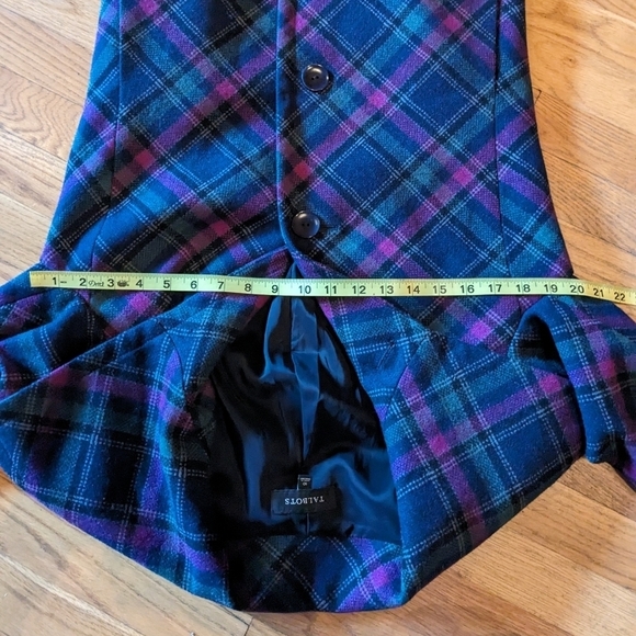 Talbots Size 10 Magenta, Green, & Blue Plaid Wool Blend Blazer Jacket - Picture 7 of 9